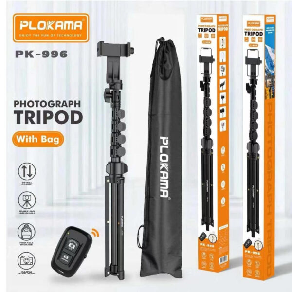 Plokama PK-996 Selfie Stand Tripod | 170CM Professional Tripod with Bluetooth Remote for Android & iPhone
