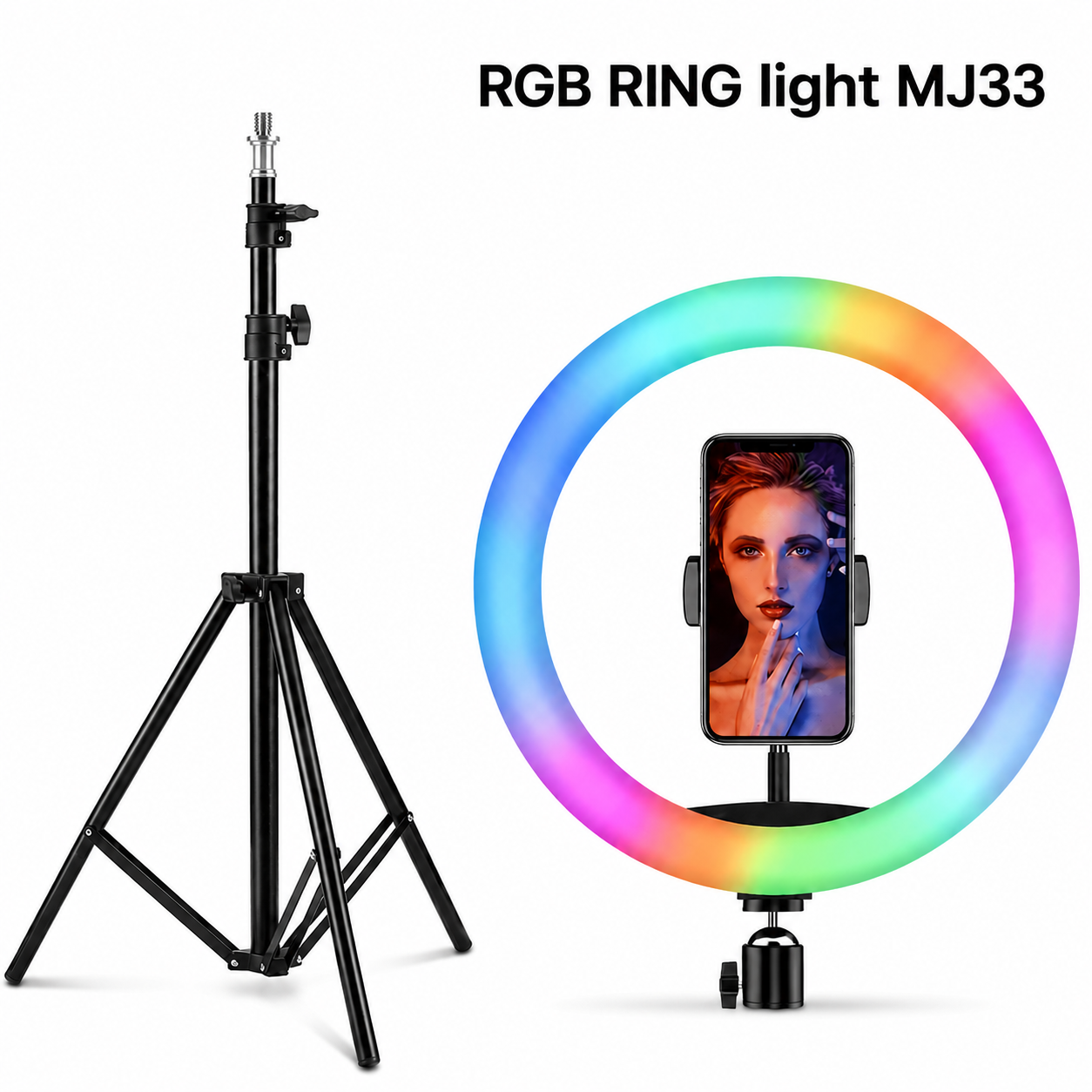 MJ33 13-Inch RGB LED Soft Ring Light with 7-Feet Professional Stand