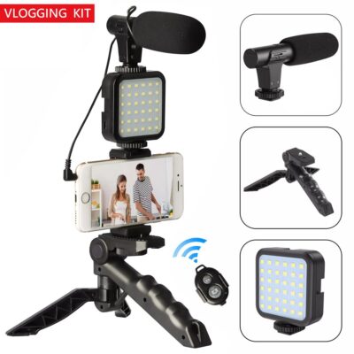 AY-49 / AY-49X Phone Vlog Tripod Vlogging Kits With Remote Control Microphone Led Light