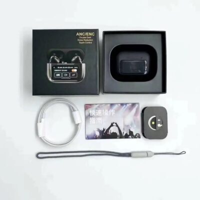 A9 Pro ANC Black Colour Earbuds Touch Screen Display - Image 3